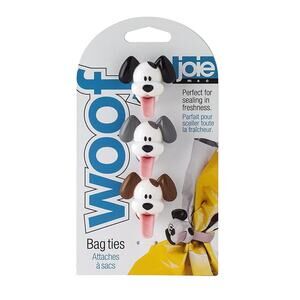 NEW Joie Kitchen Woof Dog Puppy Beagle Jack Russell Terrier 3 piece Bag Tie Set